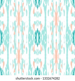 Ikat batik print modern style, shibori fabric design. Tribal embroidery ethnic seamless pattern. Vintage endless repeat ornament. Traditional folk ikat surface. Vector watercolor geometric background.