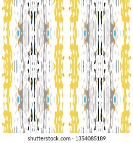 Ikat batik print modern style, shibori fabric design. Tribal embroidery ethnic seamless pattern. Vintage endless repeat ornament. Traditional folk ikat texture. Vector watercolor geometric background.