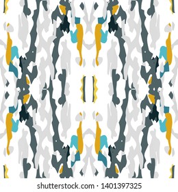 Ikat batik print modern style, shibori fabric design. Tribal embroidery ethnic seamless pattern. Vintage endless repeat ornament. Traditional folk ikat texture. Vector watercolor geometric background.