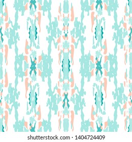 Ikat batik print modern style, shibori fabric design. Tribal embroidery ethnic seamless pattern. Vintage endless repeat ornament. Traditional folk ikat surface. Vector watercolor geometric background.