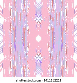 Ikat batik print modern style, shibori fabric design. Tribal embroidery ethnic seamless pattern. Vintage endless repeat ornament. Traditional folk ikat surface. Vector watercolor geometric background.