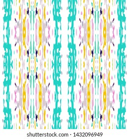 Ikat batik print modern style, shibori fabric design. Tribal embroidery ethnic seamless pattern. Vintage endless repeat ornament. Traditional folk ikat texture. Vector watercolor geometric background.