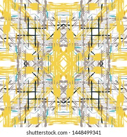 Ikat batik print modern style, shibori fabric design. Tribal embroidery ethnic seamless pattern. Vintage endless repeat ornament. Traditional folk ikat texture. Vector watercolor geometric background.