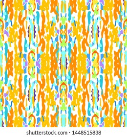 Ikat batik print modern style, shibori fabric design. Tribal embroidery ethnic seamless pattern. Vintage endless repeat ornament. Traditional folk ikat surface. Vector watercolor geometric background.
