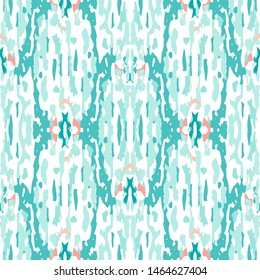 Ikat batik print modern style, shibori fabric design. Tribal embroidery ethnic seamless pattern. Vintage endless repeat ornament. Traditional folk ikat surface. Vector watercolor geometric background.