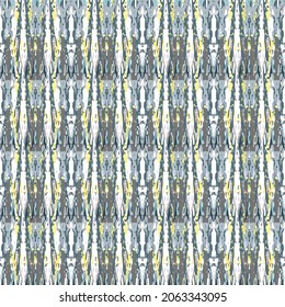 Ikat batik imprimen estilo moderno, diseño de tela shibori. El bordado tribal es un patrón sin fisuras. Ornamento repetitivo inagotable. Textura tradicional de ikat folk. Fondo geométrico de la acuarela vectorial.