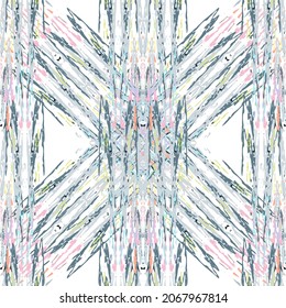 Ikat batik print modern style, shibori fabric design. Tribal embroidery ethnic seamless pattern. Vintage endless repeat ornament. Traditional folk ikat texture. Vector watercolor geometric background.