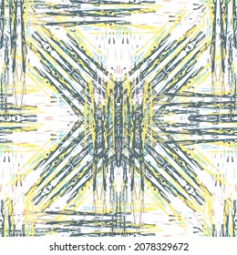 Ikat batik print modern style, shibori fabric design. Tribal embroidery ethnic seamless pattern. Vintage endless repeat ornament. Traditional folk ikat texture. Vector watercolor geometric background.