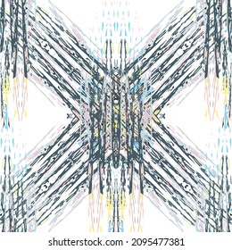 Ikat Batik drucken modernen Stil, shibori Stoff Design. Stammesstickerei ethnisches nahtloses Muster. Vintage endlose Wiederholungsschmuck. Traditionelle Volkstümtextur. Geometrischer Hintergrund für Vektorwasserfarbe.
