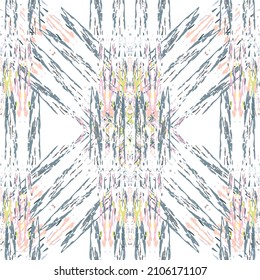 Ikat batik imprimen estilo moderno, diseño de tela shibori. El bordado tribal es un patrón sin fisuras. Ornamento repetitivo inagotable. Textura tradicional de ikat folk. Fondo geométrico de la acuarela vectorial.