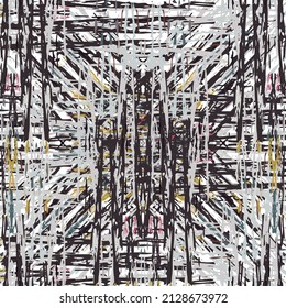 Ikat batik imprimen estilo moderno, diseño de tela shibori. El bordado tribal es un patrón sin fisuras. Ornamento repetitivo inagotable. Textura tradicional de ikat folk. Fondo geométrico de la acuarela vectorial.