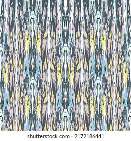 Ikat batik print modern style, shibori fabric design. Tribal embroidery ethnic seamless pattern. Vintage endless repeat ornament. Traditional folk ikat texture. Vector watercolor geometric background.