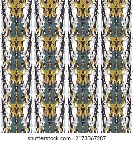 Ikat batik print modern style, shibori fabric design. Tribal embroidery ethnic seamless pattern. Vintage endless repeat ornament. Traditional folk ikat texture. Vector watercolor geometric background.