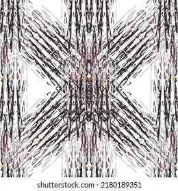 Ikat batik print modern style, shibori fabric design. Tribal embroidery ethnic seamless pattern. Vintage endless repeat ornament. Traditional folk ikat texture. Vector watercolor geometric background.