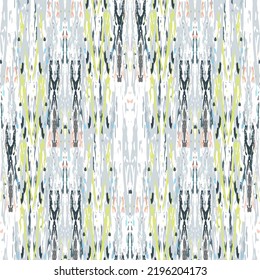 Ikat batik imprimen estilo moderno, diseño de tela shibori. El bordado tribal es un patrón sin fisuras. Ornamento repetitivo inagotable. Textura tradicional de ikat folk. Fondo geométrico de la acuarela vectorial.