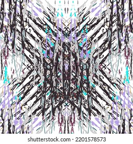 Ikat batik print modern style, shibori fabric design. Tribal embroidery ethnic seamless pattern. Vintage endless repeat ornament. Traditional folk ikat texture. Vector watercolor geometric background.