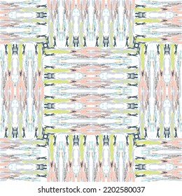 Ikat batik print modern style, shibori fabric design. Tribal embroidery ethnic seamless pattern. Vintage endless repeat ornament. Traditional folk ikat texture. Vector watercolor geometric background.