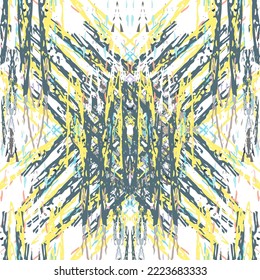 Ikat batik imprimen estilo moderno, diseño de tela shibori. El bordado tribal es un patrón sin fisuras. Ornamento repetitivo inagotable. Textura tradicional de ikat folk. Fondo geométrico de la acuarela vectorial.