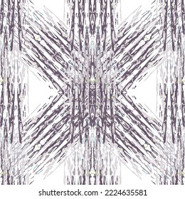 Ikat batik imprimen estilo moderno, diseño de tela shibori. El bordado tribal es un patrón sin fisuras. Ornamento repetitivo inagotable. Textura tradicional de ikat folk. Fondo geométrico de la acuarela vectorial.