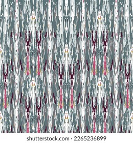 Ikat Batik drucken modernen Stil, shibori Stoff Design. Stammesstickerei ethnisches nahtloses Muster. Vintage endlose Wiederholungsschmuck. Traditionelle Volkstümtextur. Geometrischer Hintergrund für Vektorwasserfarbe.