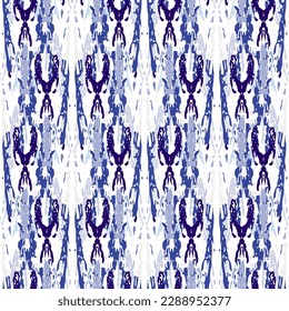 Ikat batik print modern style, shibori fabric design. Tribal embroidery ethnic seamless pattern. Vintage endless repeat ornament. Traditional folk ikat texture. Vector watercolor geometric background.