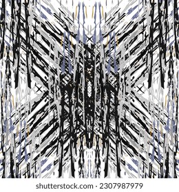 Ikat Batik drucken modernen Stil, shibori Stoff Design. Stammesstickerei ethnisches nahtloses Muster. Vintage endlose Wiederholungsschmuck. Traditionelle Volkstümtextur. Geometrischer Hintergrund für Vektorwasserfarbe.