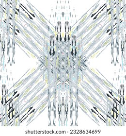 Ikat batik print modern style, shibori fabric design. Tribal embroidery ethnic seamless pattern. Vintage endless repeat ornament. Traditional folk ikat texture. Vector watercolor geometric background.