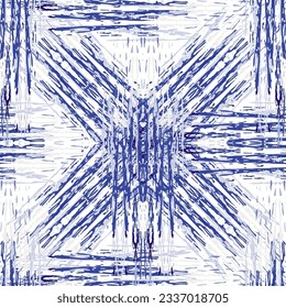 Ikat Batik drucken modernen Stil, shibori Stoff Design. Stammesstickerei ethnisches nahtloses Muster. Vintage endlose Wiederholungsschmuck. Traditionelle Volkstümtextur. Geometrischer Hintergrund für Vektorwasserfarbe.