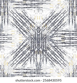 Ikat batik print modern style, shibori fabric design. Tribal embroidery ethnic seamless pattern. Vintage endless repeat ornament. Traditional folk ikat texture. Vector watercolor geometric background.