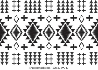  ikat black white Abstract Ethnic art. Seamless pattern in tribal, folk embroidery, and Mexican style. Aztec geometric art ornament print.Design for carpet, cover.wallpaper, wrapping, fabric, clothing