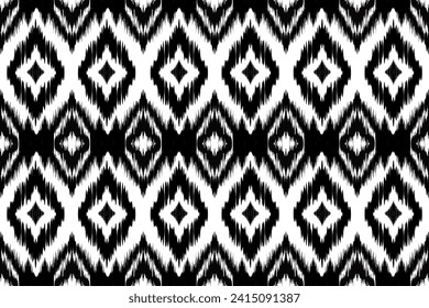 ikat black white Abstract Ethnic art. Seamless pattern in tribal, folk embroidery, style. Aztec geometric art ornament print.Design for carpet, cover.wallpaper, wrapping, fabric, clothing