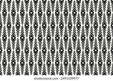 ikat black white Abstract Ethnic art. Seamless pattern in tribal, folk embroidery, and Mexican style. Aztec geometric art ornament print.Design for carpet, cover.wallpaper, wrapping, fabric, clothing