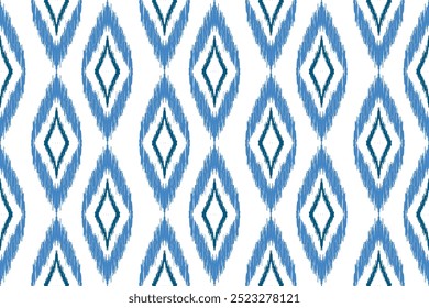 ikat Blue arte étnica abstrata. Padrão perfeito em bordados tribais, folclóricos e mexicanos. Impressão de arte geométrica asteca. Projetado para carpetes, papéis de parede, embalagem, tecidos, roupas.