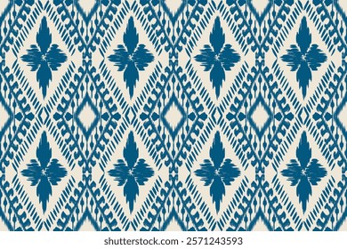 ikat blue Abstract Ethnic art. Seamless pattern in tribal, folk embroidery, and Mexican style. Aztec geometric art ornament print.Design for carpet, cover.wallpaper, wrapping, fabric, clothing