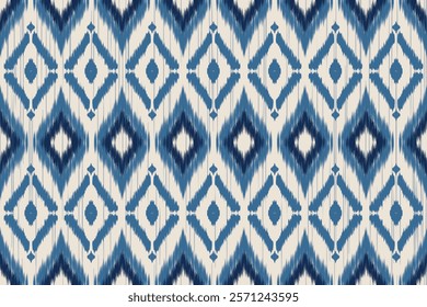 ikat blue Abstract Ethnic art. Seamless pattern in tribal, folk embroidery, and Mexican style. Aztec geometric art ornament print.Design for carpet, cover.wallpaper, wrapping, fabric, clothing