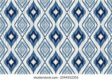 ikat blue Abstract Ethnic art. Seamless pattern in tribal, folk embroidery, and Mexican style. Aztec geometric art ornament print.Design for carpet, cover.wallpaper, wrapping, fabric, clothing