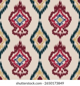 Ikat boho ethnic abstract ikat art.Aztec geometric art ornament print,folk embroidery, and Mexican style.Seamless pattern in tribalDesign for carpet, wallpaper, clothing, wrapping, fabric, cover.