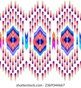 Ikat boho vintage pattern seamless repeat vintage decor textile design illustration pattern organic hand made batik modern and trendy  print blue red green