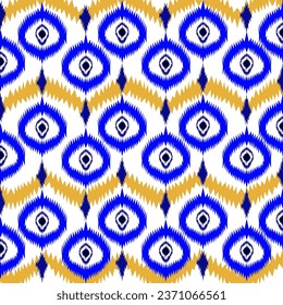 Ikat boho vintage pattern seamless repeat vintage decor textile design illustration pattern organic hand made batik modern and trendy  blue ,yellow print