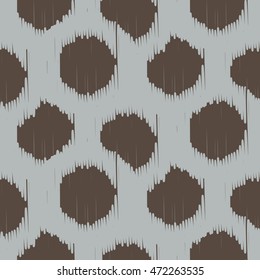 Ikat bold dots vector seamless pattern. Abstract geometric background for fabric, print or wrapping paper. Brown and gray design.