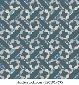 Frontera Ikat. ornamento geométrico folk azul. Tinta en la ropa. Textura vectorial tribal. Patrón de rayas sin foco al estilo azteca. Borde étnico. India, escandinava, gitana, mexicana, africana.