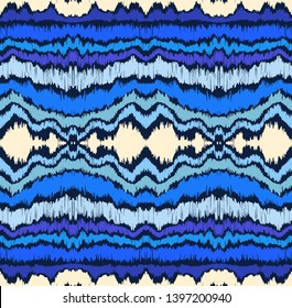 Ikat border. Geometric folk ornament. Tribal vector texture. Seamless striped pattern in Aztec style. Ethnic embroidery. Indian, Scandinavian, Gypsy, Mexican, African rug.