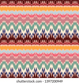 Ikat border. Geometric folk ornament. Tribal vector texture. Seamless striped pattern in Aztec style. Ethnic embroidery. Indian, Scandinavian, Gypsy, Mexican, African rug.