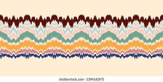 Ikat border. Geometric folk ornament. Tribal vector texture. Seamless striped pattern in Aztec style. Ethnic embroidery. Indian, Scandinavian, Gypsy, Mexican, African rug.
