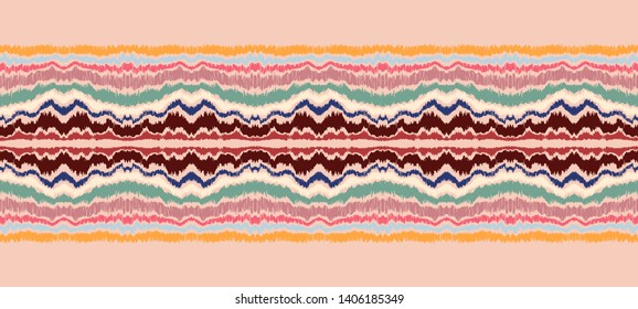 Ikat border. Geometric folk ornament. Tribal vector texture. Seamless striped pattern in Aztec style. Ethnic embroidery. Indian, Scandinavian, Gypsy, Mexican, African rug.