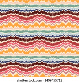Ikat border. Geometric folk ornament. Tribal vector texture. Seamless striped pattern in Aztec style. Ethnic embroidery. Indian, Scandinavian, Gypsy, Mexican, African rug. 