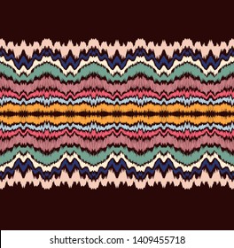 Ikat border. Geometric folk ornament. Tribal vector texture. Seamless striped pattern in Aztec style. Ethnic embroidery. Indian, Scandinavian, Gypsy, Mexican, African rug. 