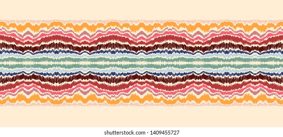 Ikat border. Geometric folk ornament. Tribal vector texture. Seamless striped pattern in Aztec style. Ethnic embroidery. Indian, Scandinavian, Gypsy, Mexican, African rug. 
