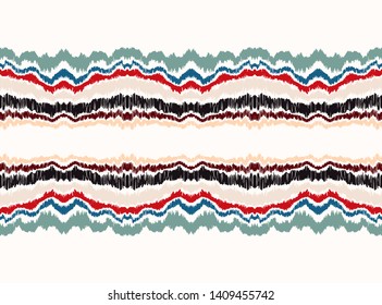 Ikat border. Geometric folk ornament. Tribal vector texture. Seamless striped pattern in Aztec style. Ethnic embroidery. Indian, Scandinavian, Gypsy, Mexican, African rug. 
