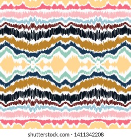 Ikat border. Geometric folk ornament. Tribal vector texture. Seamless striped pattern in Aztec style. Ethnic embroidery. Indian, Scandinavian, Gypsy, Mexican, African rug.